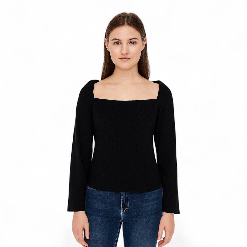 Club Monaco Black Top blouse 295639328 puff long sleeve shirt Medium